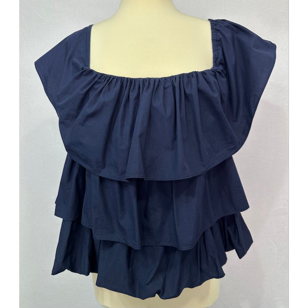 Maeve Anthropologie Navy Tiered Ruffle Off Shoulder Top Plus Size 1X - Picture 5 of 13